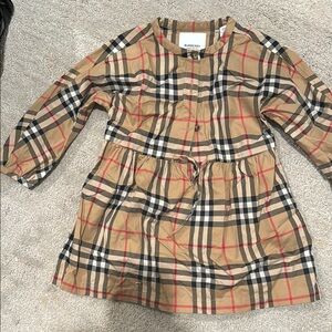 Burberry Tan Pleated Sundress with Cuffed Sleeves